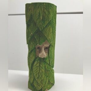 Handmade Wood Carving; Basswood; 2 1/2” x 7 5/8”; Green/Tan